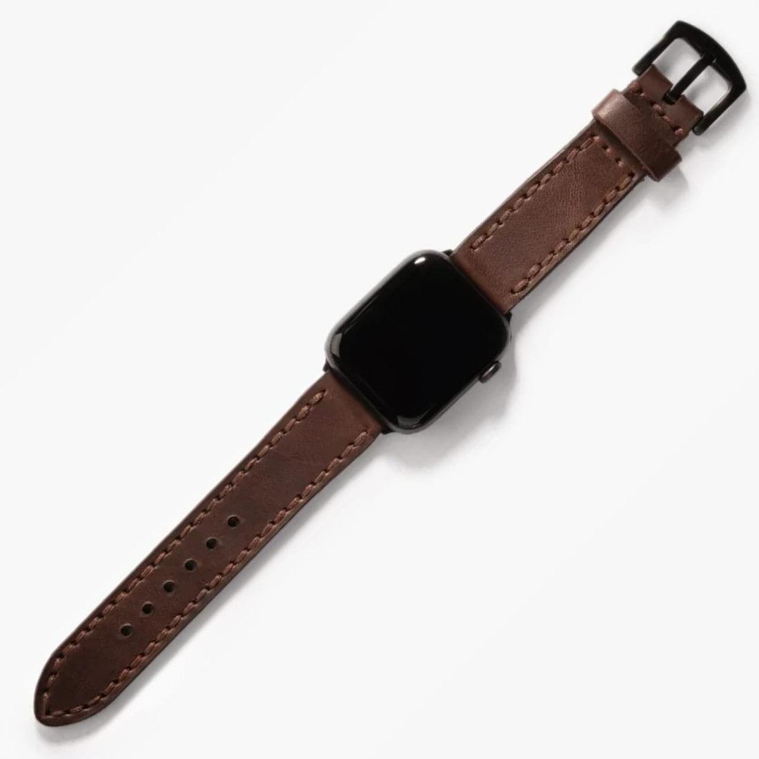 Çift Kat Deri Apple Watch Kayışı – Acı Kahve — El Yapımı Hakiki Deri | Deri Kordon