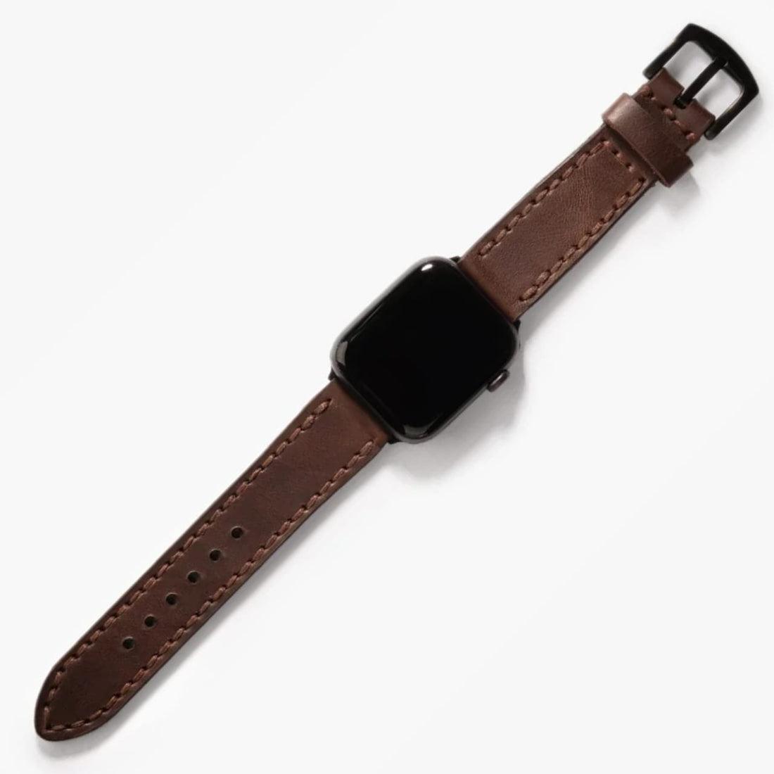 Çift Kat Deri Apple Watch Kayışı – Kahve — El Yapımı Hakiki Deri | Deri Kordon