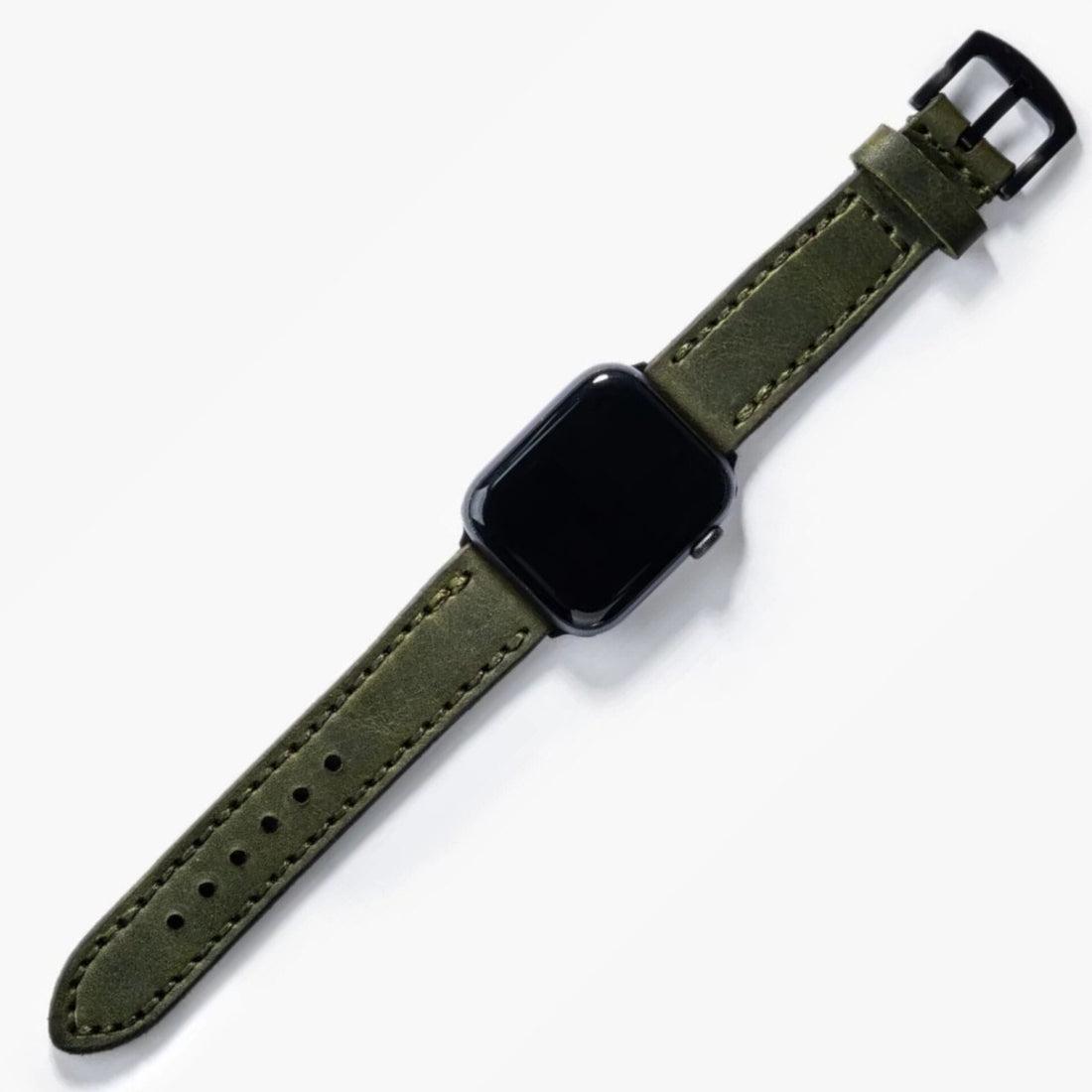 Çift Kat Deri Apple Watch Kayışı – Yeşil — El Yapımı Hakiki Deri | Deri Kordon