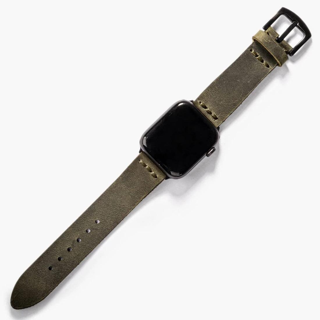 Tek Kat Deri Apple Watch Kayışı – Yeşil — El Yapımı Hakiki Deri | Deri Kordon