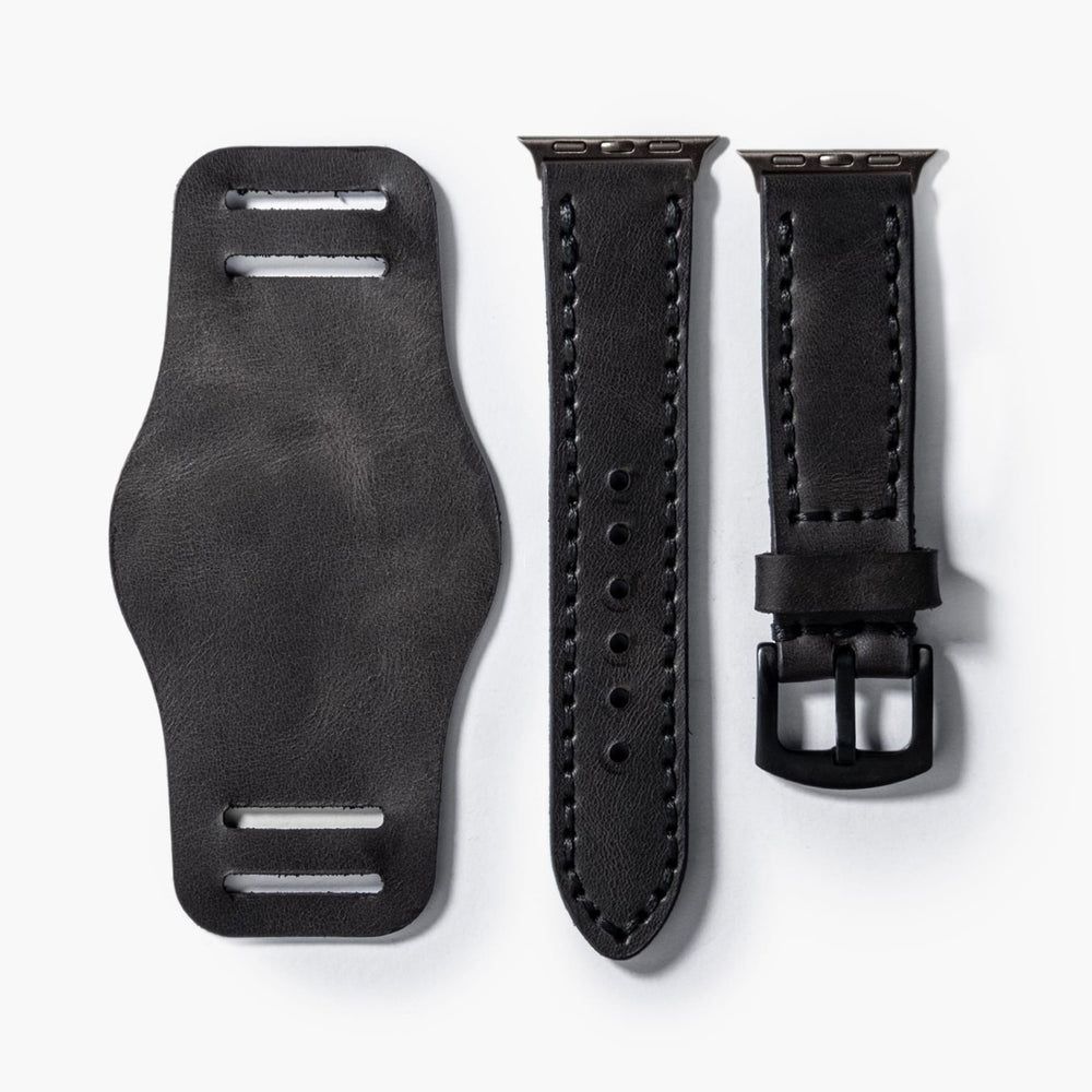Antrasit Bund Çift Katlı Deri Apple Watch Kayışı — Apple Watch deri kayışta el dikişi detayı