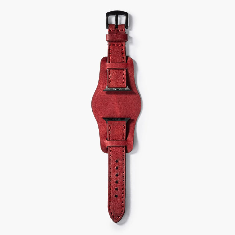 Kırmızı Bund Çift Katlı Deri Apple Watch Kayışı — Bund çift kat deri kordonun dolgun yapısı
