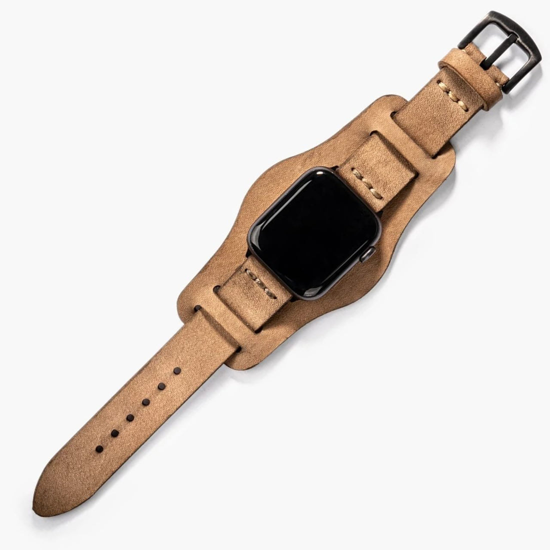 Bund Tek Katlı Deri Apple Watch Kayışı Bej deri saat kordonu