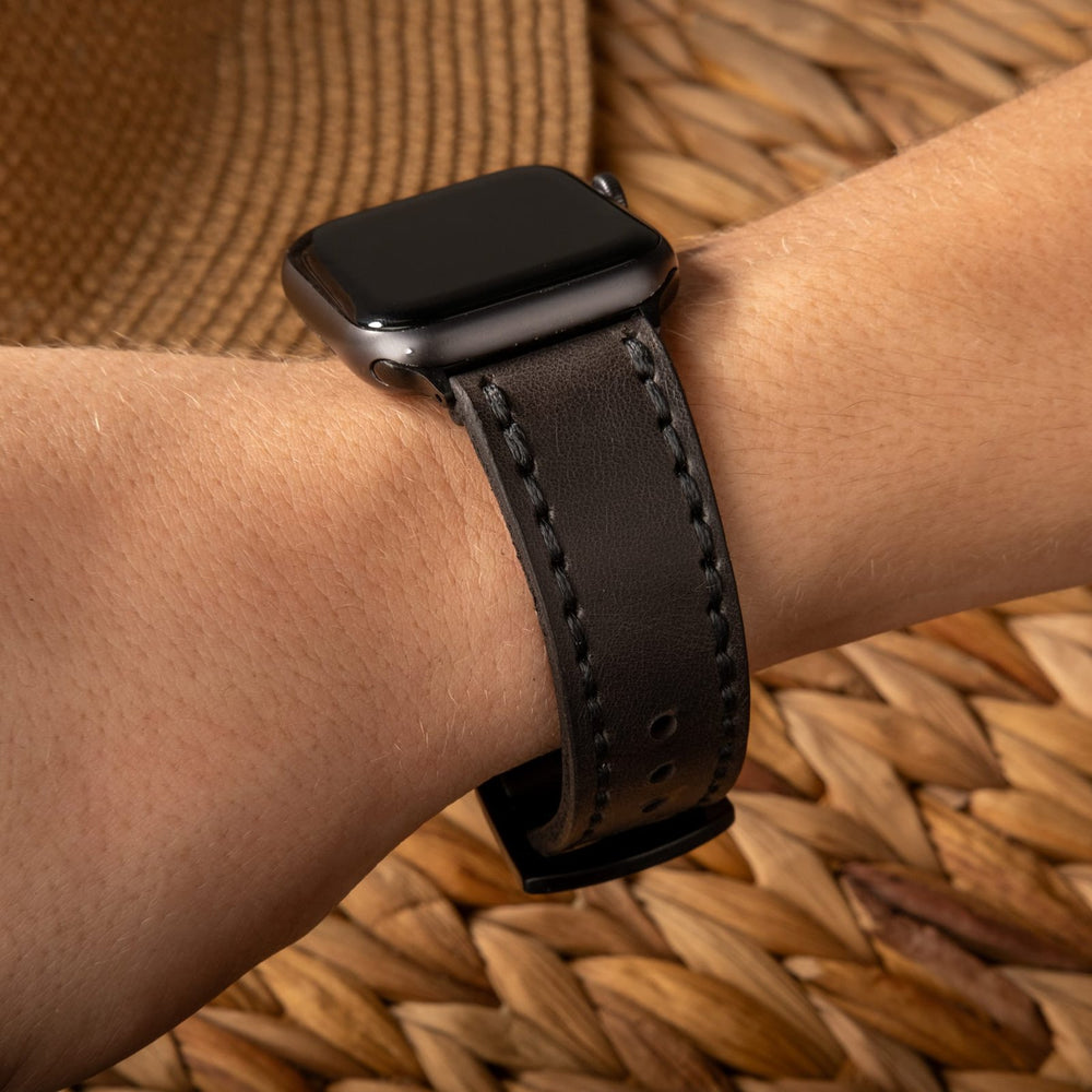 Çift Kat Deri Apple Watch Kayışı Antrasit deri saat kordonu