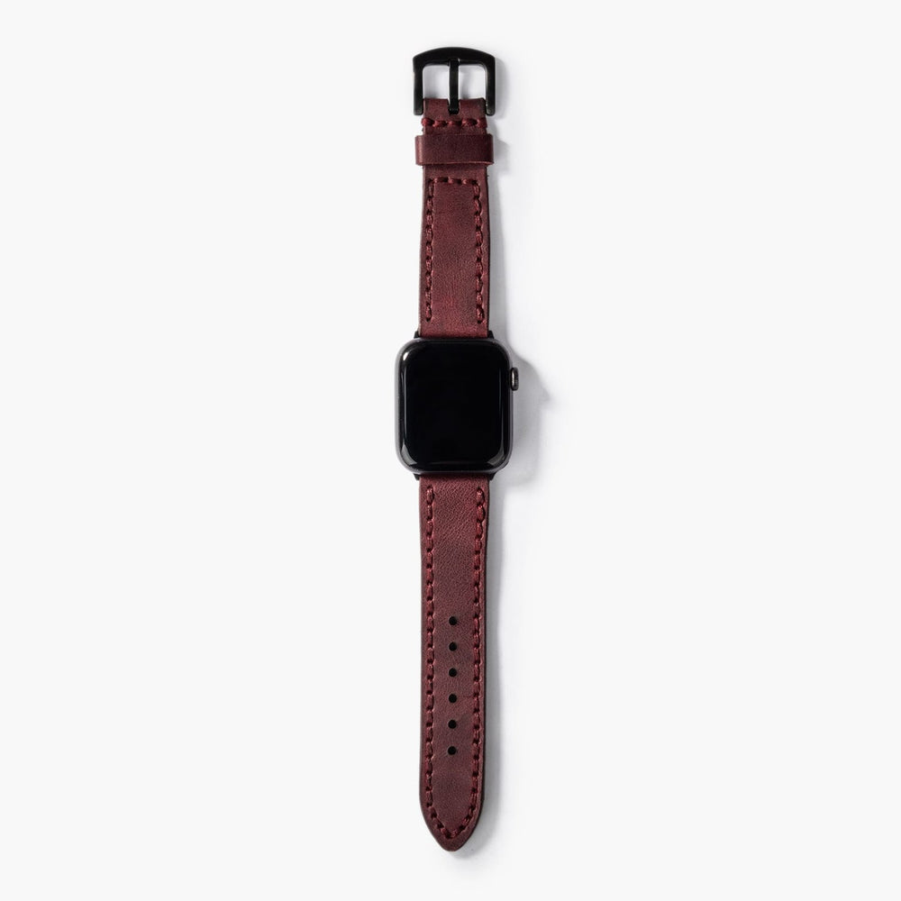 Mürdüm Çift Kat Deri Apple Watch Kayışı — Çift kat deri Apple Watch kordonunun dolgun yapısı
