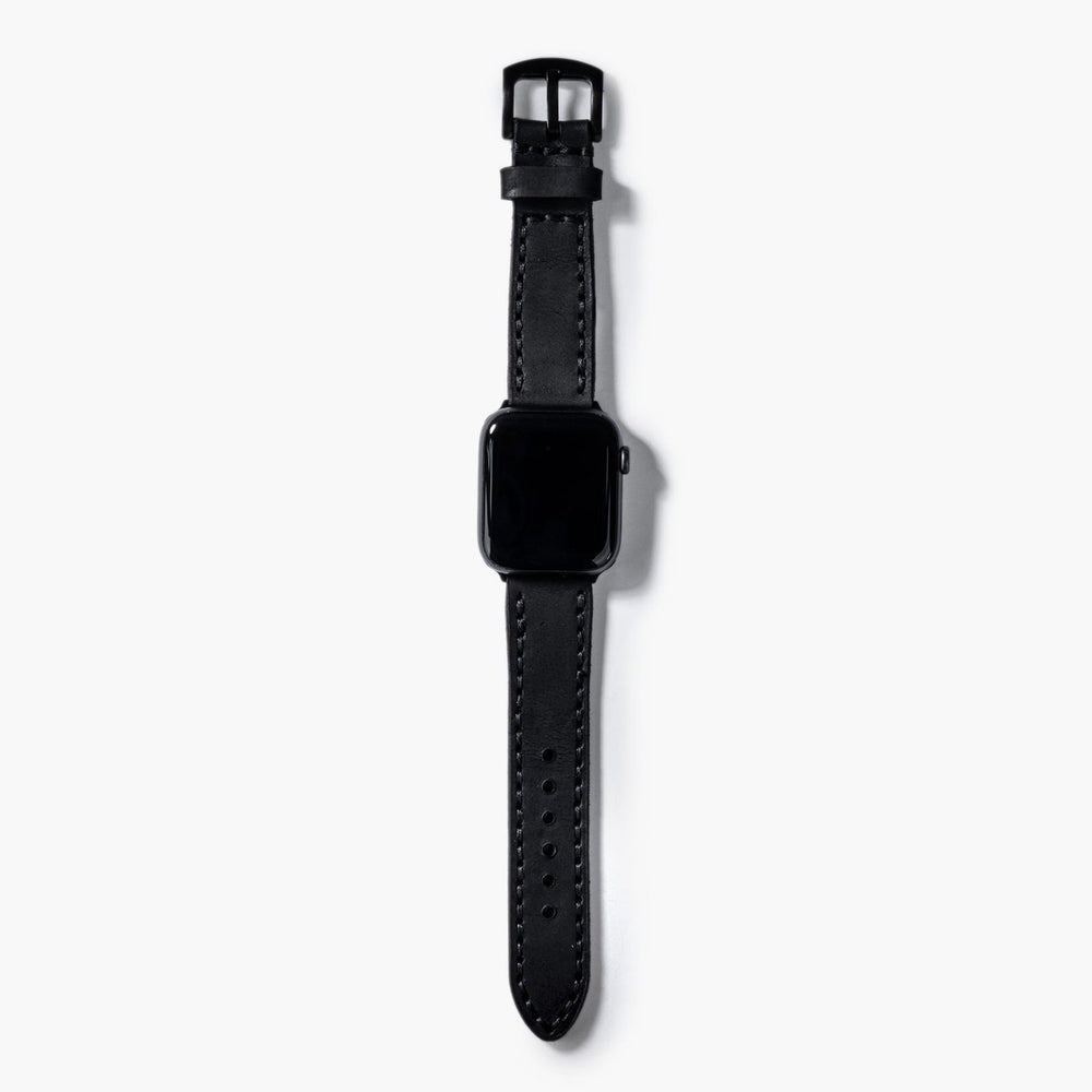 Siyah Çift Kat Deri Apple Watch Kayışı — Çift kat deri Apple Watch kordonunun dolgun yapısı
