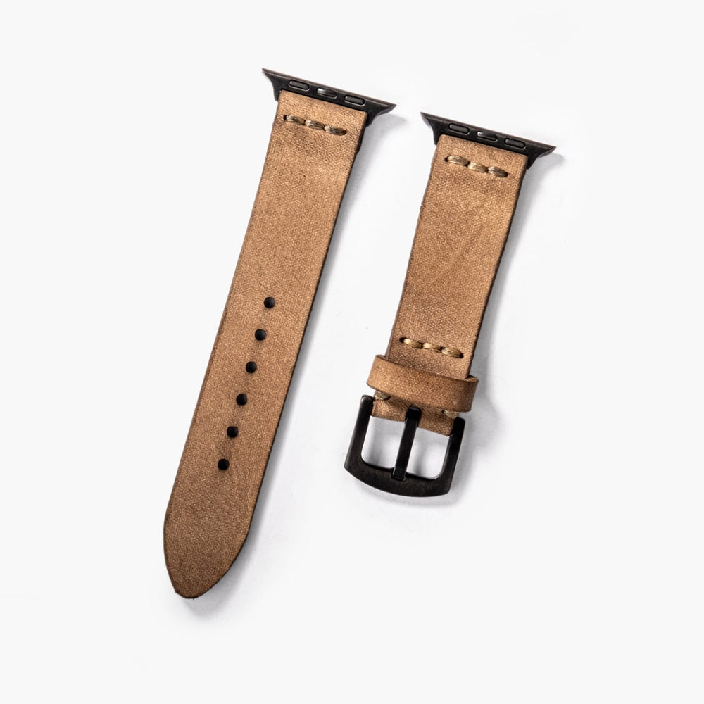 Bej Tek Kat Deri Apple Watch Kayışı — Apple Watch deri kayışta el dikişi detayı
