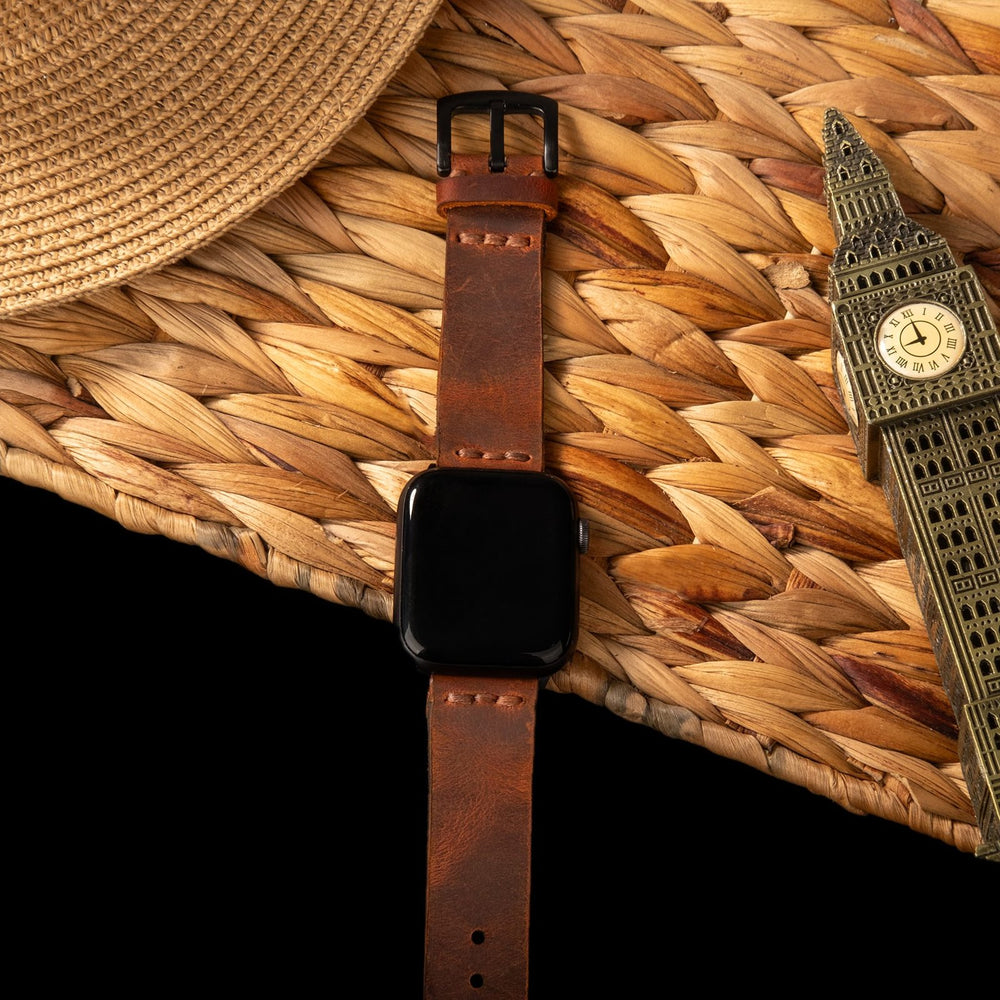 Oranj Tek Kat Deri Apple Watch Kayışı — Apple Watch deri kayışının paslanmaz çelik tokası