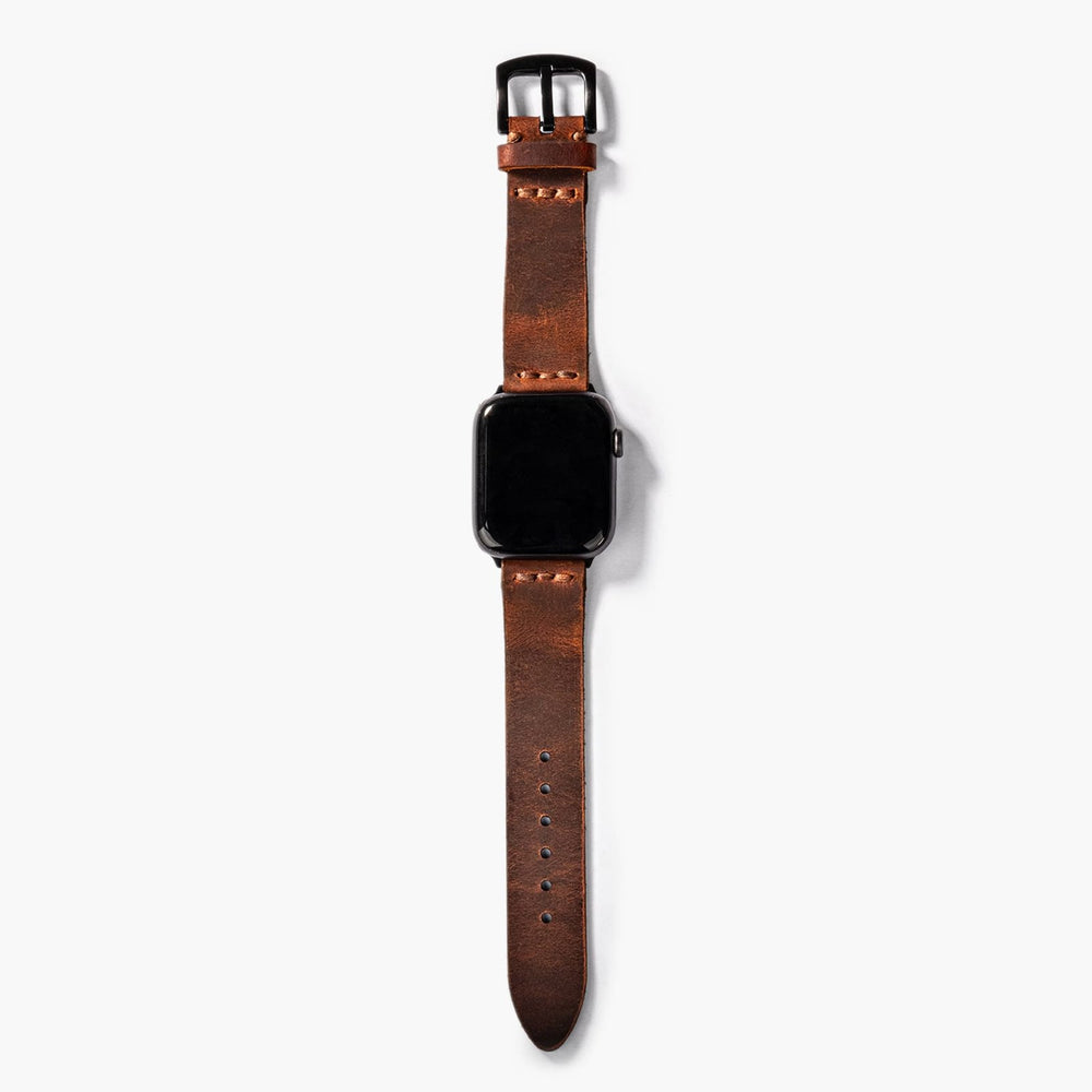Oranj Tek Kat Deri Apple Watch Kayışı — Tek kat deri Apple Watch kordonunun ince yapısı